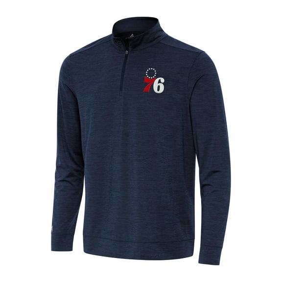 Men's Antigua Heather Navy Philadelphia 76ers Bright Quarter-Zip Top