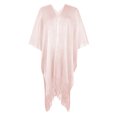 thumbnail image 4 of Women Summer Loose Shawl Cardigan Solid Color V-neck Half Sleeve Blouse Tassels Hem Mid-length Beach Bikini Cover-Up, 4 of 7