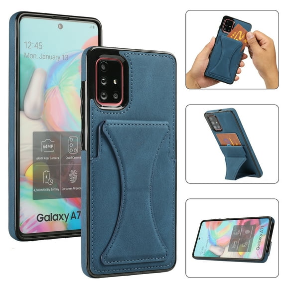 TOP SHE Case for Samsung Galaxy A71 4G (A715), Galaxy A71 Phone Case (6.7 Inch) - Synthetic Leather Protective Case with Card Slot / Kickstand, Slim Fit Lightweight Simple Fashion Cover (Blue)