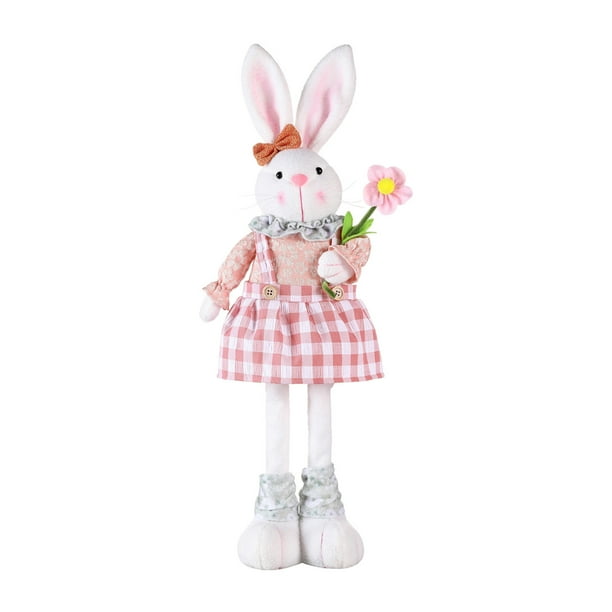 Lindo conejito de peluche rosa de Pascua (55 x 15 cm), con patas retráctiles. Adornos de conejito de Pascua. Figuras de conejito de Pascua para decoración del hogar.