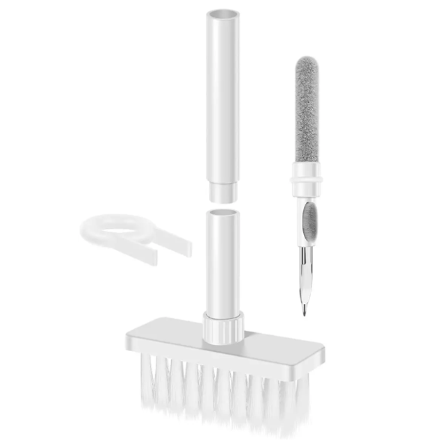 1 cepillo de teclado 5 en 1,kit de herramientas de limpieza de extractor de polvo multifunción y cepillo múltiple para auriculares de computadora (blanco)