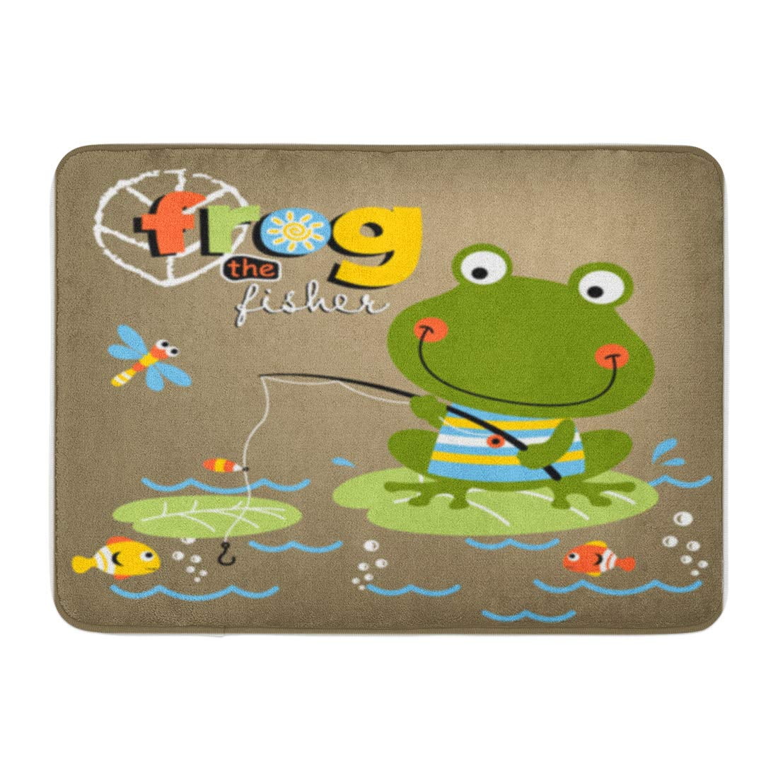 SIDONKU Green Cute Frog Fishing Time Cartoon Adorable Amphibian Doormat ...