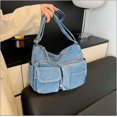 thumbnail image 3 of Sunyuer Washed Denim Crossbody Bag for Women, Large Capacity Multi Pocket Casual Shoulder Handbag, Vintage Adjustable Strap Messenger Purse, Trendy Daily Hobo Bag, 3 of 7