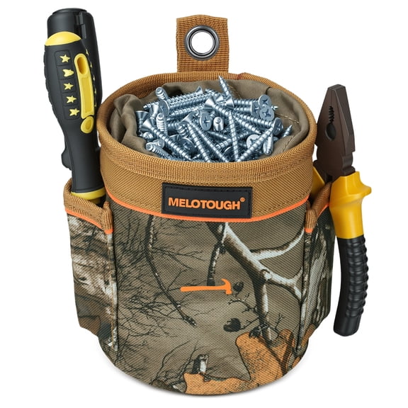 MELOTOUGH Drawstring Tool Pouch - 2 Sizes | Clip-On Nail, Screw & Bolt Bag | Mini 6″ & Deep 8.75″ for Levels/Tools | Hanging Pouch for Carpenter, Electrician, Contractor