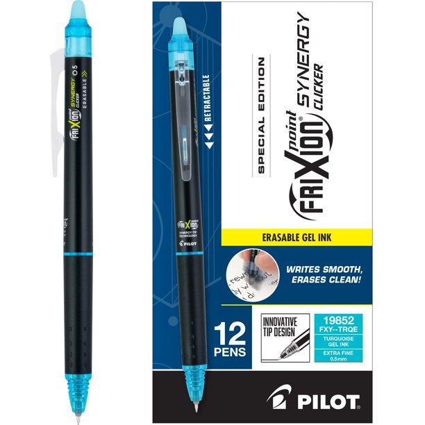 Bolígrafos de gel borrables Pilot FriXion Synergy 0,5 mm, paquete de 12, turquesa