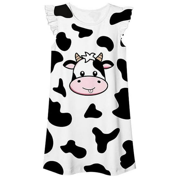 Chenglor Pajama Dress Girls Size 4-5 Years Black Girls Nightgown Toddler Nightwear Dress Kids Toddler Sleepwear Nightshirt Ruffled Summer Casual Nighties