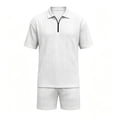 thumbnail image 5 of hotojiny Men's Summer Beach Outfits 2 Piece Sweatsuits Big and Tall Golf Shirts 1/4 Zip Top and Shorts Vacation Texture Sets(White,X-Large), 5 of 5