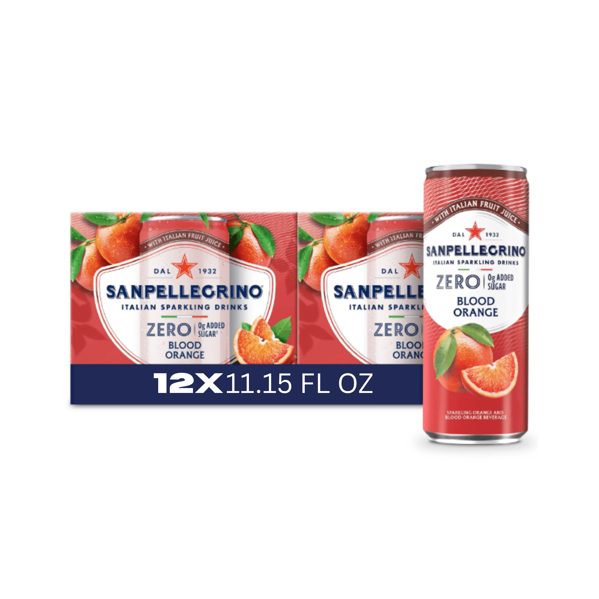 Sanpellegrino Italian Sparkling Drink, Zero Sugar, Aranciata Rossa, Orange & Blood Orange, 12 Cans