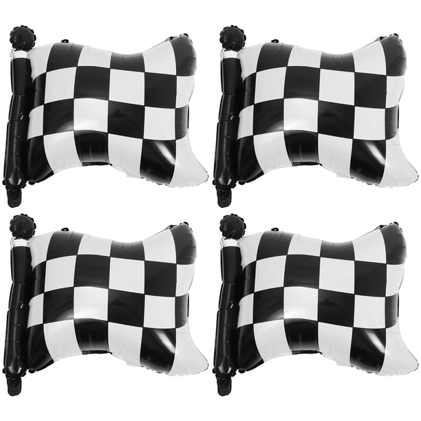 KAKOWELY globos a cuadros blancos y negros para decoración de fiestas, con forma de bandera de carreras y temática de coches de carreras.