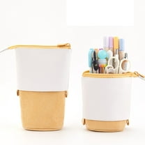 Lksixu Telescopic Pencil Bag, Large Capacity PU Corduroy Pencil Pouch with Zipper and Compartments, Stand-Up Pen Holder Retractable Transformable Bag Stationery Storage Bag Office Supplies