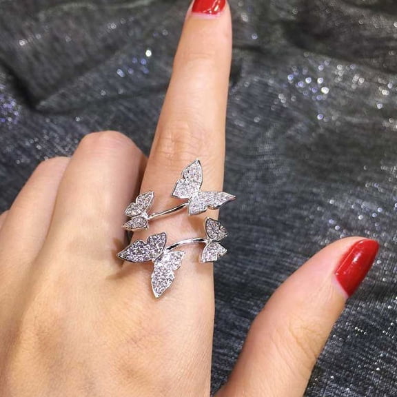 Dainty Iced Out Butterfly Ring Layered Rhinestone Butterfly Ring Tail Ring Finger Ring Open Chic Ring for Women Giirls