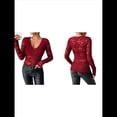 thumbnail image 3 of Blusas de Larga para Mujer, Elegantes, con Encaje de Crochet, Bordadas y Caladas, Moda 2025. Rojo XL, 3 of 7