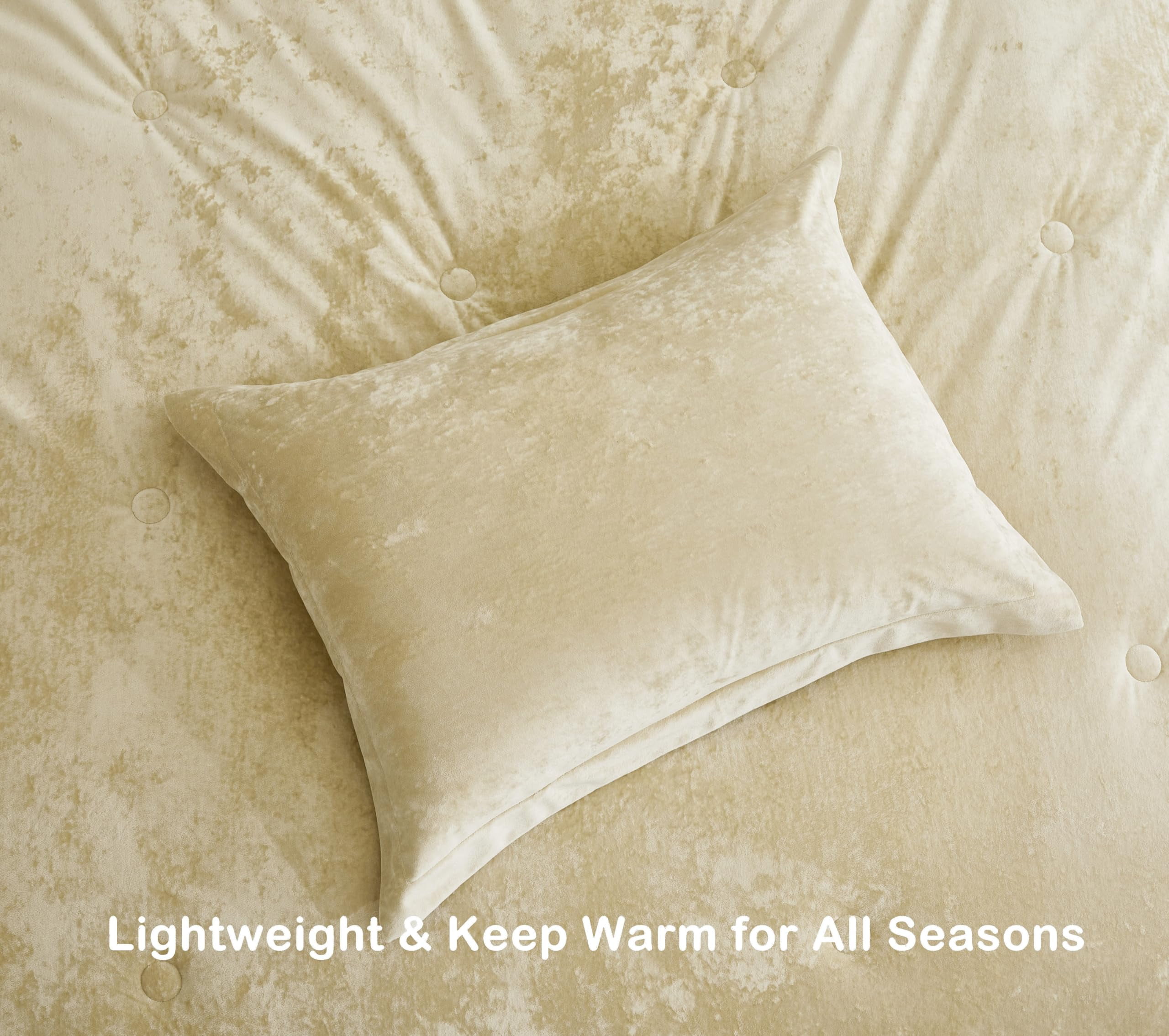 Chezmoi Collection Lux 3-Piece Beige Velvet Comforter Set King Size, All Season Lush Plush Velvet Bedding Set with Soft Washed Microfiber Reverse