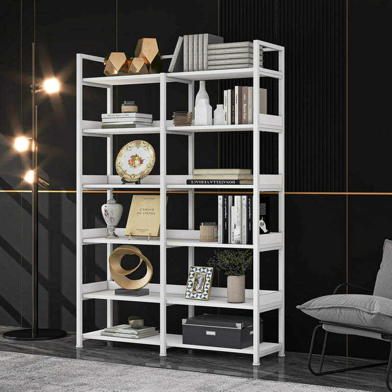 70.8 Inch Tall Bookshelf MDF Boards Stainless Steel Frame 6 tier Shelves with Back Side Panel Adjustable Foot Pads