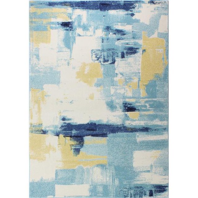 Bashian E110-IVBL-4X6-5470 Bashian Everek Collection Abstract Contemporary Polypropylene Machine Made Area Rug, Ivory & Blue - 3 ft. 6 in. x 5 ft. 6 in.