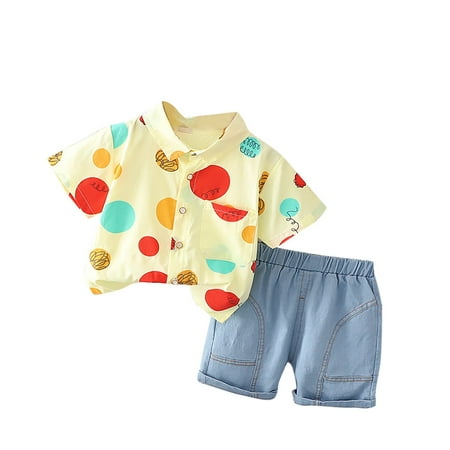 

Toddler Boy Winter Clothes Toddler Baby Boy Clothes Shorts Set Dots Print Shirt Short Sleeve Button Down Top Solid Shorts Summer Outfit Color Piece