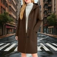 thumbnail image 2 of Peacoats for Women Elegant Single Mid Length Wool Blend Hooded Trench Coat Color: Coffee Size: XXL, 2 of 9