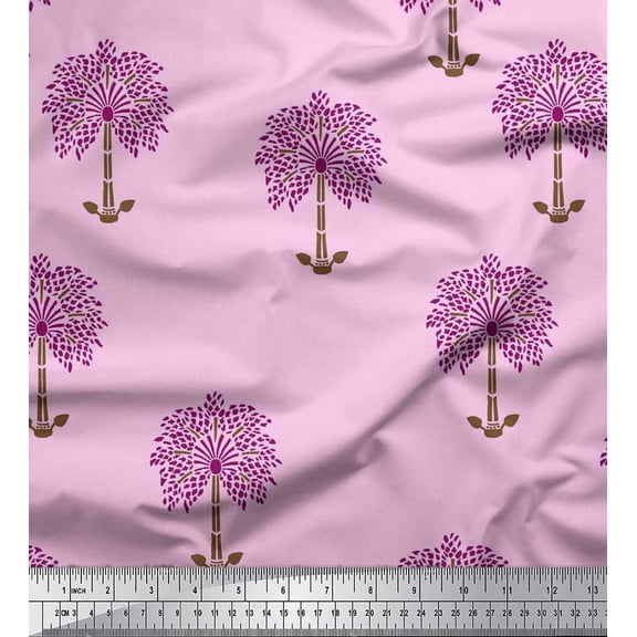 Soimoi Polyester Crepe Fabric Tree Block Print Fabric by Yard 42 Inch Wide
