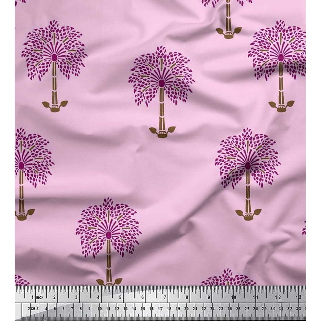 Soimoi Polyester Crepe Fabric Tree Block Print Fabric by Yard 52 Inch Wide