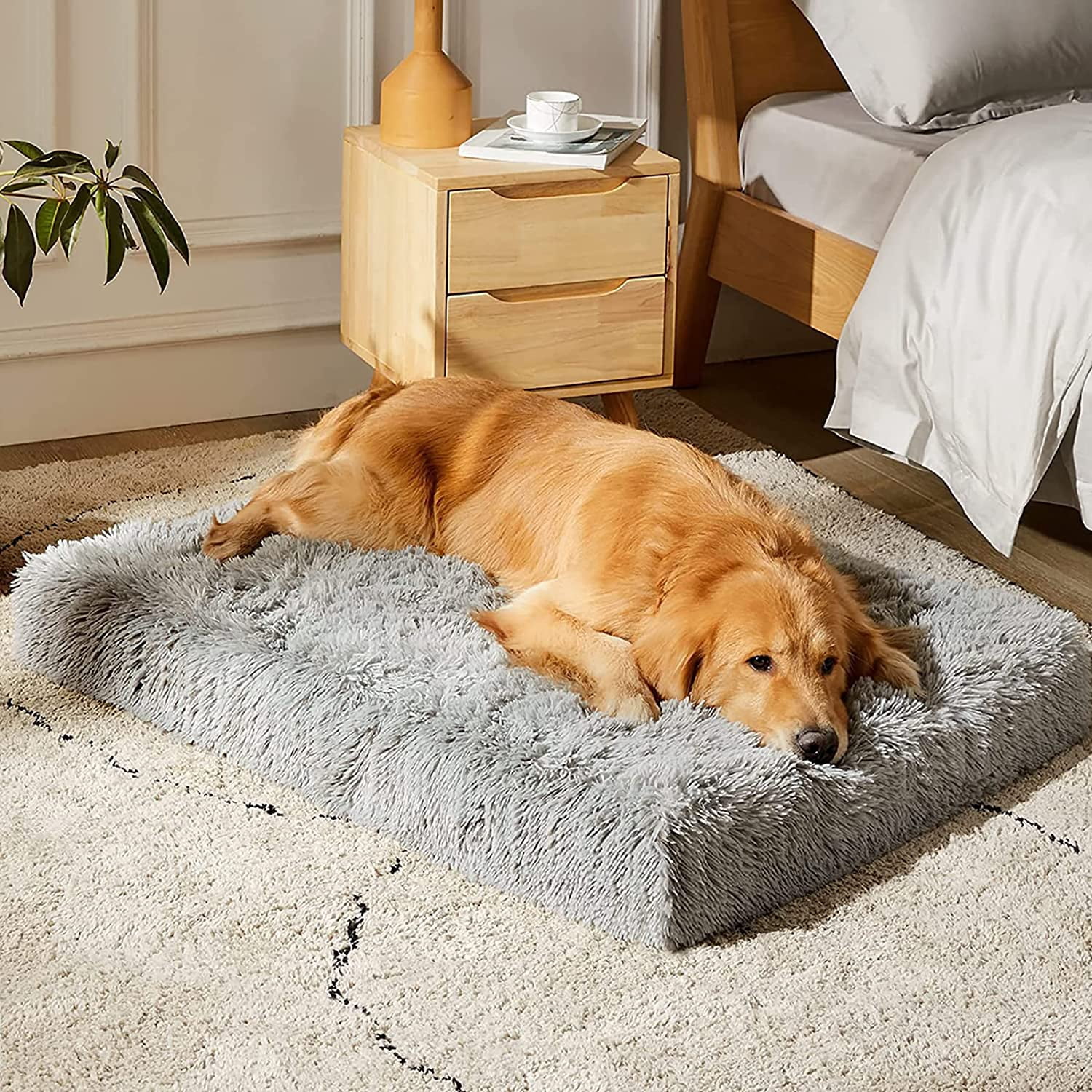 MY Large Dog Bed, Orthopedic Egg Crate Foam Dog Bed with Removable Washable Cover, Waterproof Pet Mattress Nonskid Bottom, Comfy Anti Anxiety Pet Bed Mat, 35x22 inch, Gray