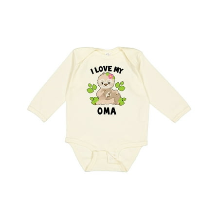

Inktastic Cute Sloth I Love My Oma with Green Leaves Gift Baby Boy or Baby Girl Long Sleeve Bodysuit