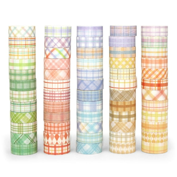 60 Rolls Boxed 15mm Grid Washi Tape Set, Self-Adhesive Decorative Colored Plaid Masking Tape for Painting, DIY Art Crafts, Gift Wrapping, Scrapbook Supplies