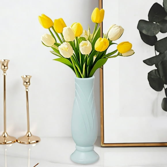 Jarrón decorativo de plástico para flores secas o frescas | Diseño de imitación de ratán tejido y porcelana esmaltada | Contenedor decorativo moderno de 8,27 pulgadas para el hogar, la oficina o el