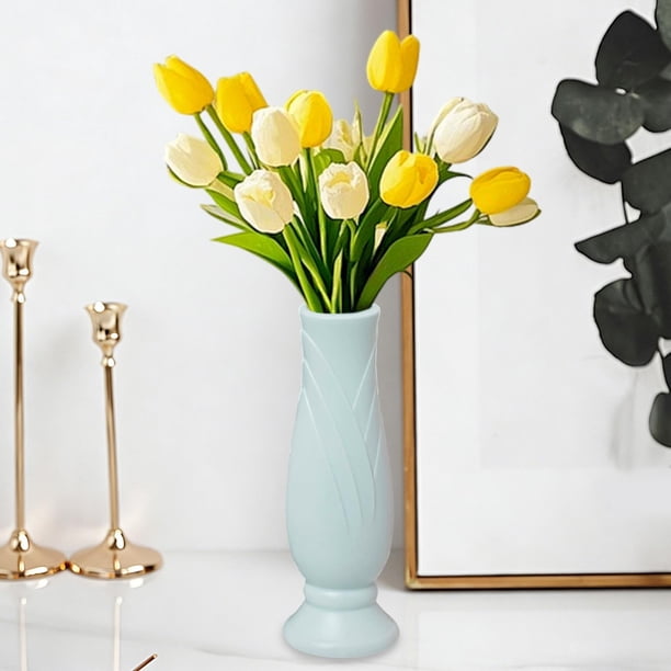 Jarrón decorativo de plástico para flores secas o frescas | Diseño de imitación de ratán tejido y porcelana esmaltada | Contenedor decorativo moderno de 8,27 pulgadas para el hogar, la oficina o el