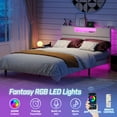 thumbnail image 5 of Hexmn Beige Fine Linen Fabric Bed Frame with Upholstered Headboard & Charge Station, Full Size Bed Frame with LED Lights, No Box Spring Needed, 5 of 9