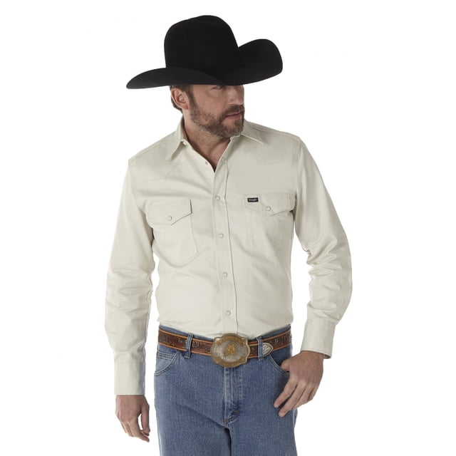 Camisa Wrangler Western de manga larga con cierre firme con acabado en piedra