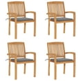 thumbnail image 1 of vidaXL Stacking Garden Chairs with Cushions 4 pcs Solid Teak Wood, 1 of 5