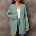 thumbnail image 2 of Solid Color Cardigan Long Cable Knitted Sweater Fashion Loose Knitwear Autumn Women Coat Open Front Warm Pullover Pockets Round Neck Outwear, 2 of 7