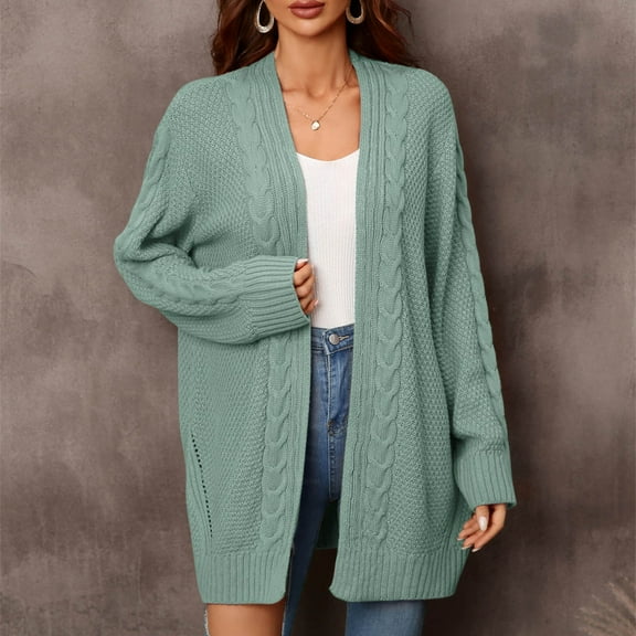 Aayomet Long Cardigans For Women Cardigan Sweaters for Women Open Front Sweater Graphic V Neck Knit Tops with Pockets,Green L