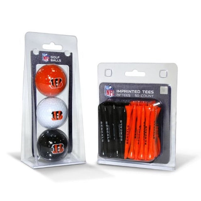 Pelotas de golf con logo de los Cincinnati Bengals de la NFL (3 unidades) y tees de golf de reglamento de 2-3/4" (50 unidades), multicolores, tamaño único
