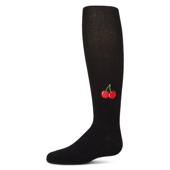 MeMoi Ribbed Cotton Rich Embroidered Cherry Sweater Tights - Girls - Female, 4, Black