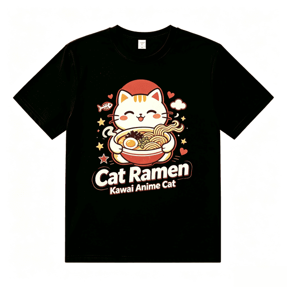 Cat Ramen Japanese Funny Graphic Tees Kawaii Cat Anime Gifts T-Shirt