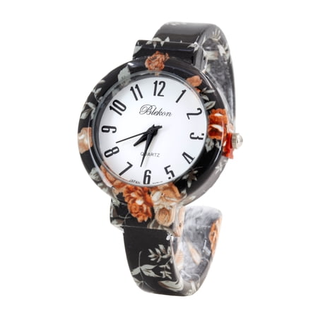 Blekon Collections Women’s Cuff Bangle Watch – Elegant Flower Design Bracelet Timepiece, Fashion Jewelry Wristwatch for Ladies, Stylish Dress Gift, Multiple Design Options