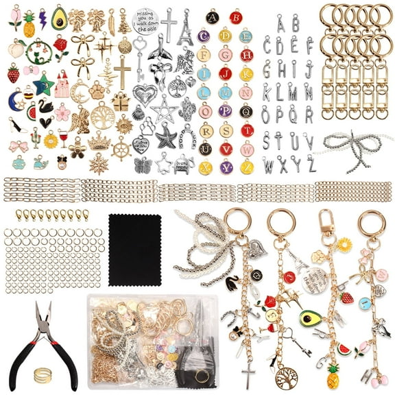 326 Pcs Charms Lip Gloss Keychain Making Kit, DIY Craft Supplies with Charms, Key Chain Hook, Jump Rings, Lobster Clasps, Extender Chains and Jewelry Plier