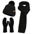 thumbnail image 2 of Idoravan Winter Scarf for Women Cold Weather Set Winter Knitted Woolen Cap For Women Three-piece Set Of Cold-proof And Warm Hat Scarf And Gloves With Fleece Ear-protecting Black, 2 of 2
