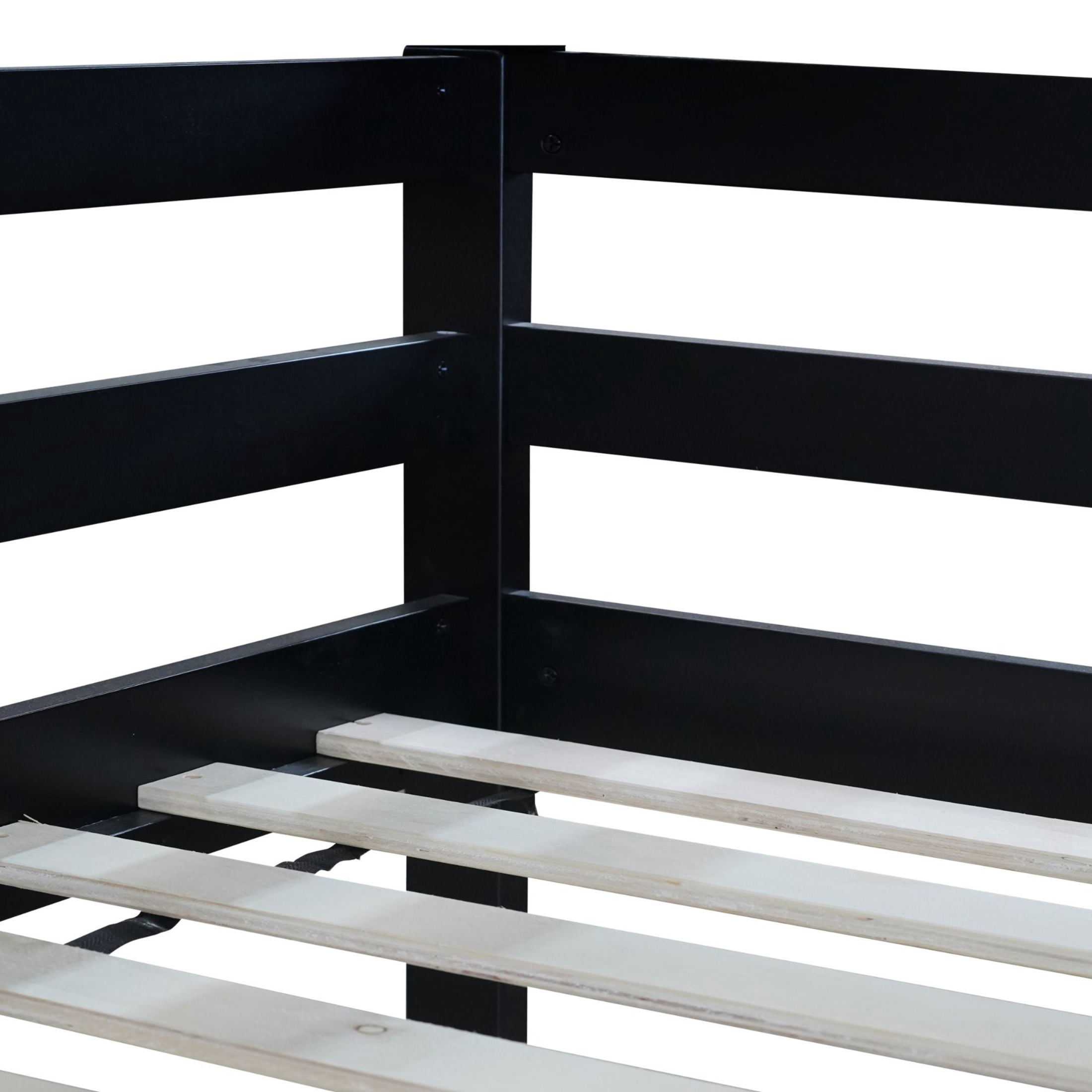 Noble House Sasa Twin over Twin Rubber Wood House Bunk Bed, Low Floor Design with Guardrails and Ladder, Black