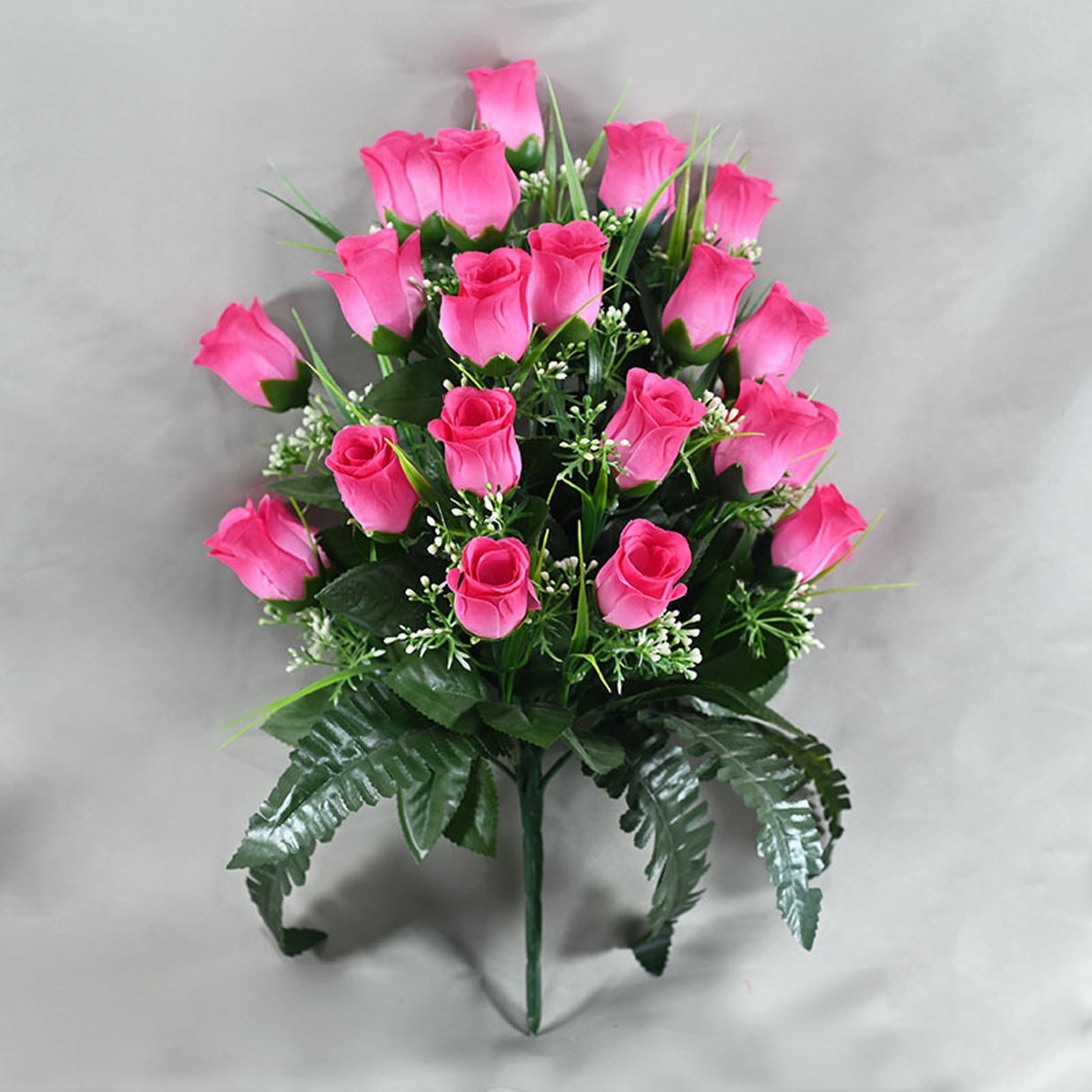 Artificial Cemetery Flowers, Memorial Bouquet Grave Decorations - Weather-Resistant Rose Arrangement for Headstones, Outdoor Cemetery Flowers, Lasting Tribute & Sympathy Gift(4PC)