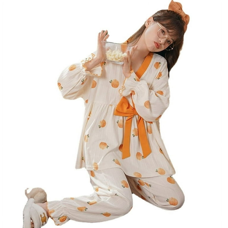 DanceeMangoo Women Sleepwear Suit Autumn Winter Womens Cotton Long Sleeve Pajamas  Set Loose Adult Mother Nightwear Set Soft HomeWear Clothes 