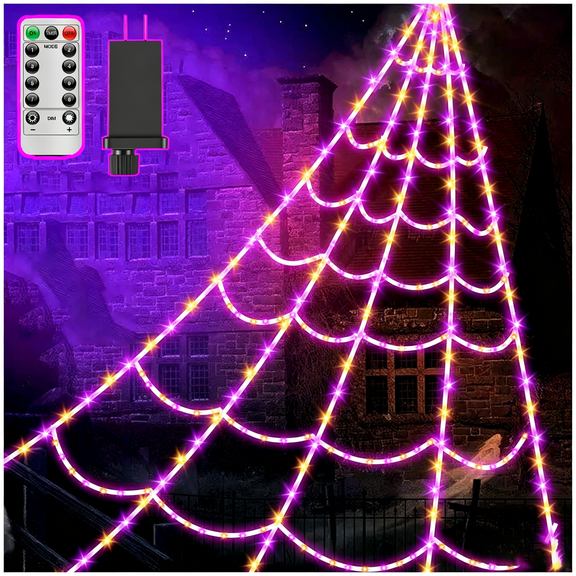 Halloween Decoration Spider Web Lights 16.4 Ft Light Up Giant Spider Web 450 LED Spider Webs Halloween Decorations Outdoor 8 Modes Waterproof Timer for Yard House