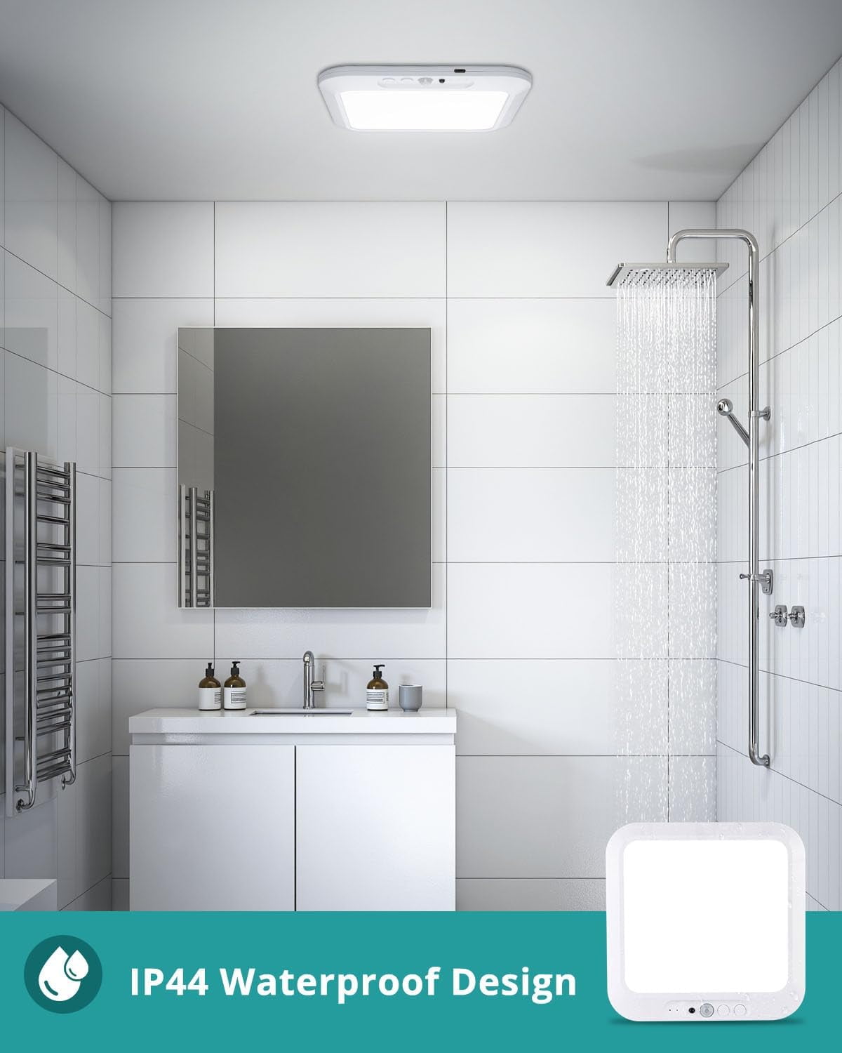 Ceiling Light Rechargeable, Wireless Motion Sensor Light with Remote 3000K 4500K 6500K Dimmable Timing for Closet, Shower, Hallway, Patio,1pcs