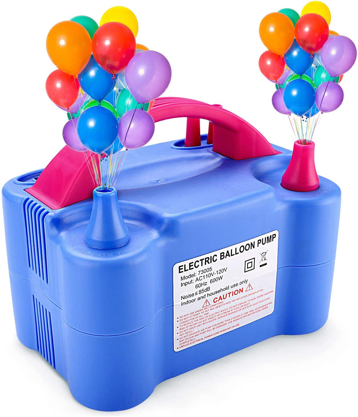 110V 600W Blue Portable Electric Balloon Air Pump Inflator Dual Nozzle Filler 