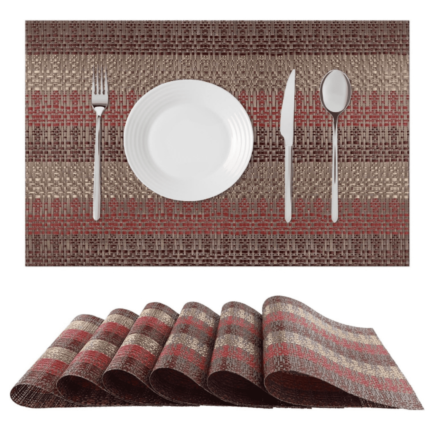 Placemats Set of 6, Red Vinyl Placemat for Dining Table, Home, Kitchen, Office and Outdoor