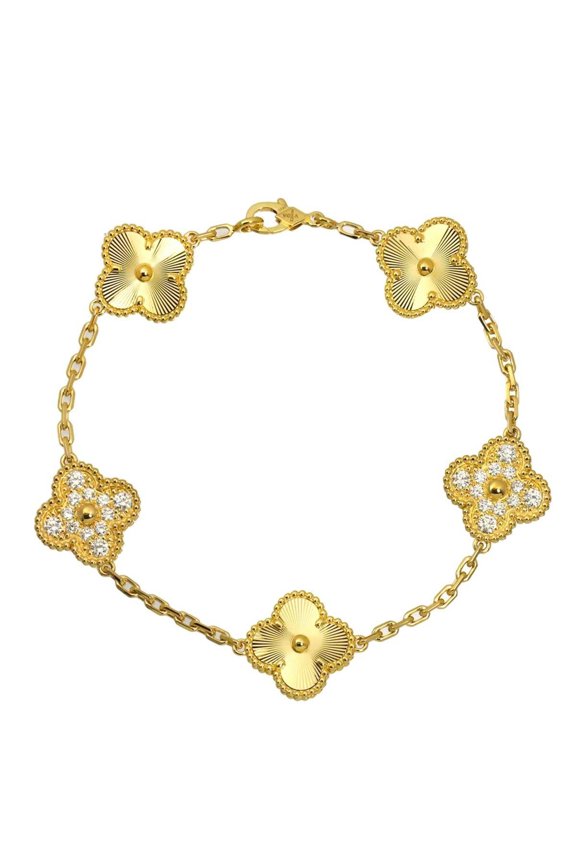 Pre-Owned Van Cleef & Arpels Alhambra Guilloch Diamond Bracelet 18.5cm 18K Yellow Gold 750