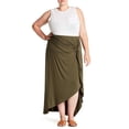 thumbnail image 1 of Bobeau Women's Ruched Pull On Hi Lo Maxi Skirt In Army Green Plus Size 3X, 1 of 1