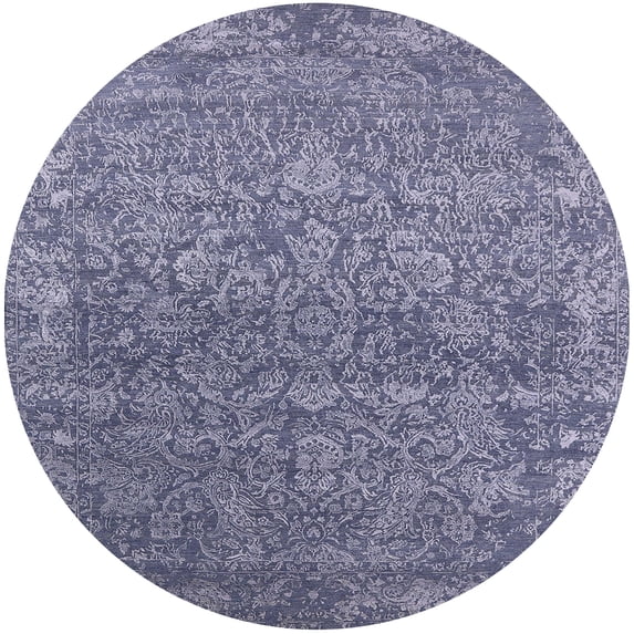 Ahgly Company Machine Washable Indoor Round Industrial Modern Blue Gray Area Rugs, 3' Round
