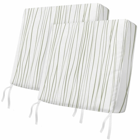 Outdoor Patio Cushion Covers 2 Pack Sage Green White Lines Chair Pads Slipcovers with Ties & Zipper Waterproof Seat Cover Set Abstract Art Seat Cushion Covers for Outdoor Couch Sofa 20x18 Inch